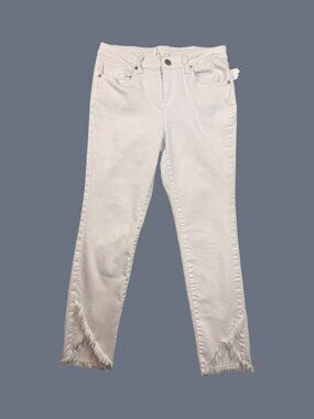 1822 Denim White Mid Rise Skinny Ankle Jeans Frayed Hem ~ Size 10